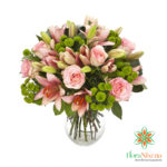 Bunch of liliums, roses, and green chrysanthemums