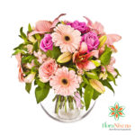 Composizione mIx rose, e gerbere rosa alstromeria e Lilium