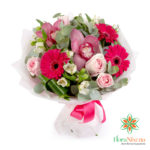 Bouquet di gerbere fucsia, rose rosa e alstroemerie, con consegna a domicilio per qualsiasi occasione
