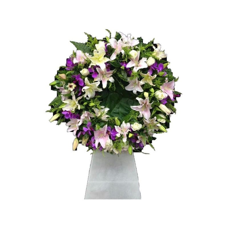 Wreath for funeral with lilium and iris
