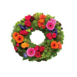 Funeral wreath with roses and gerberas.