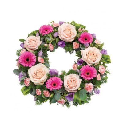 Pink funeral wreath
