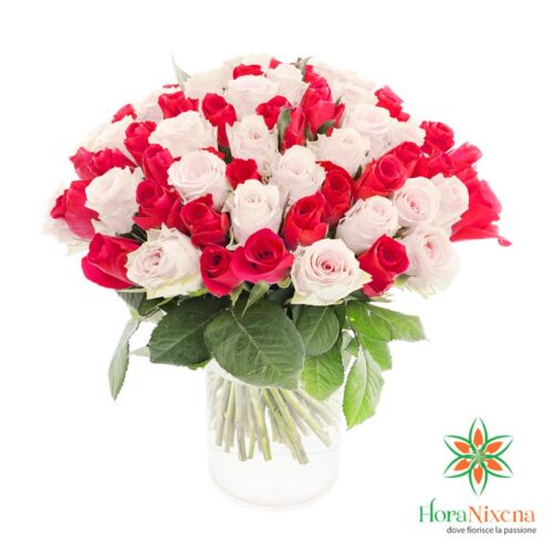 Flowers of love, bouquet of red and white roses